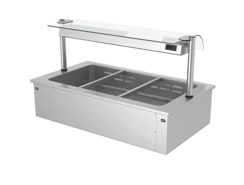 Einbau Bain-Marie - 1000mm - 3x GN 1/1 - 2,19 kW - mit Glas-Hustenschutz