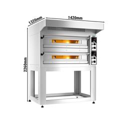 (2×) Commercial Double-Deck Electric Pizza Oven Manual ANTONIO – 4+4 Ø33 cm each - 400°C - 17.6 kW - Hood & Stand