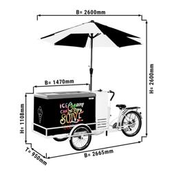 Ice Cream Cart / Ice cream bike - with LED lighting - with LED-lit umbrella - for 7 x 5 litres Napoli pans - 2665mm