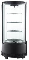 Countertop 4-Sided Glass Display Fridge - Double glazing - round - 73L - 503mm - with 4 rotating shelves - 1 glass door - for patisserie - Black