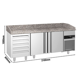 Pizzakylbänk PREMIUM - 2100x800mm - 2 dörrar och 5 lådor