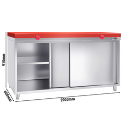 Roestvrijstalen werkkast PREMIUM - 2000x600mm - met schuifdeur zonder achterwand incl. snijplank
