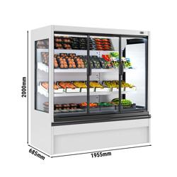 Supermarket-Zidna rashladna vitrina - 1955 mm - 555 l - s 3 dvostruko ostakljenim krilnim vratima & 2 policama - bijela