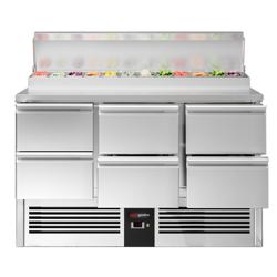 Saladette / mesa de preparação PREMIUM - 1,37 x 0,7 m - com 6 gavetas 1/2