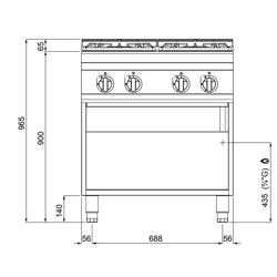 Gasfornuis - LORENZO 900 - 800x900mm - 34,5 kW - 4-pits