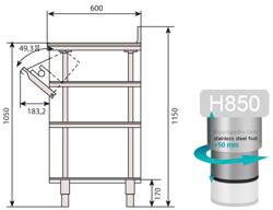 Inox (AISI 304) Radni stol zatvoreni - 2450 x 600 x 1150 mm - s 2 ladica, 2 vrata s podignutim zadnjim rubom