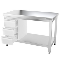 Mesa de trabalho PREMIUM - em Aço Inoxidável  - 1,2 m - com estrutura e prateleira de base
