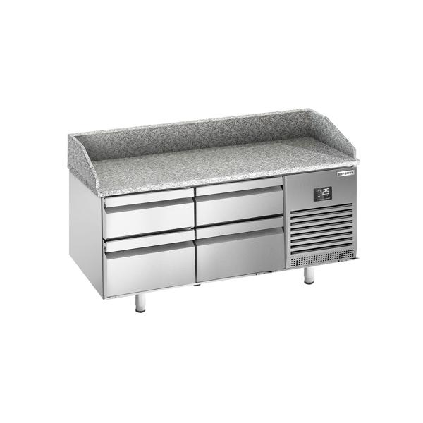 Balcão de pizza refrigerado PREMIUM PLUS - 1490x700mm - com tampo em granito - com 0 portas e 4 gavetas