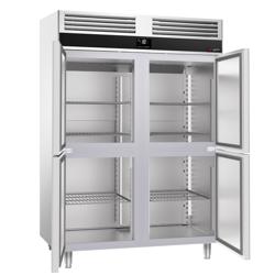 Vrieskast RVS PREMIUM - GN 1/1 - GN 2/1 - 1400mm - 1400liter - tot -20°C tot -10°C - met 4 halve deuren - geforceerde koeling, automatische ontdooiing & LED‑verlichting
