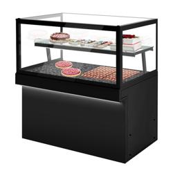 Mostrador para tartas TORONTO - 1500mm - frente negro - iluminación LED - 2 estantes