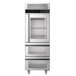 Хладилник от неръждаема стомана PREMIUM - GN 2/1 - 700 литра - с 1 стъклена врата и 2 стъклени чекмеджета