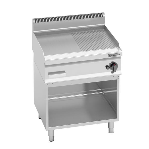 Gasbakplaat - 8,0kW - 1/2 glad 1/2 geribbeld - Bakoppervlak: 596x430mm - met open onderbouw