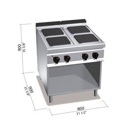 Sähköliesi Lorenzo 900 ‑sarja - 800x900x965 mm - 7 kW - 4 keittolevyä kulmikas - jalustalla - avoin