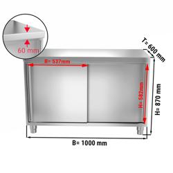 Edelstahl Arbeitsschrank PREMIUM - 1000x600mm - mit Schiebetür ohne Aufkantung
