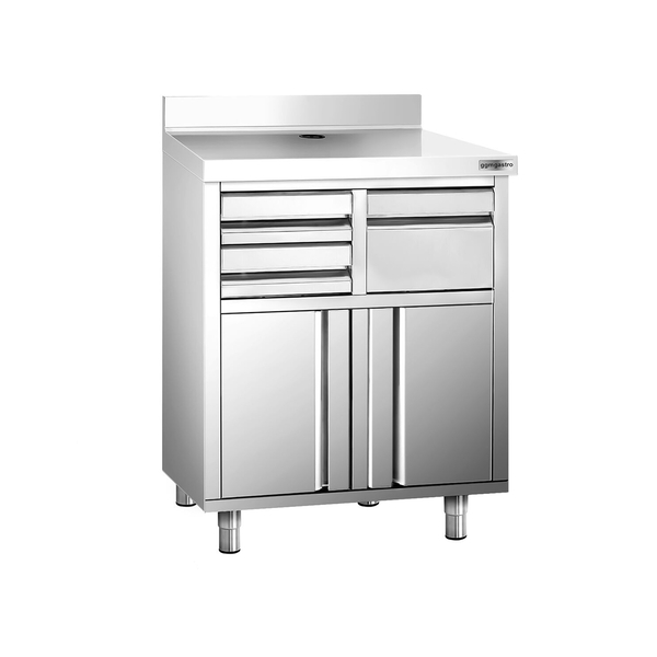 Work cabinet - for coffee machine - 820x600mm - with Knocker, 2 Drawers, 2 Doors & Upstand