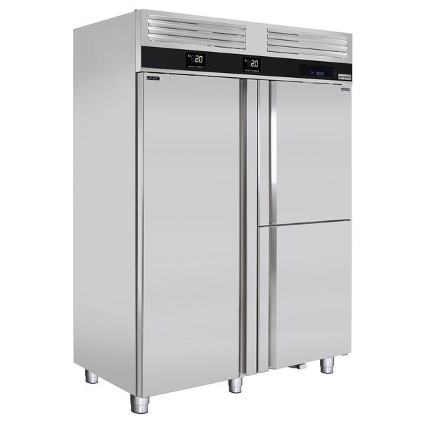 Koel-vriescombinatie rvs PREMIUM - GN 2/1 + GN 1/1 - 1400L - 3-deurs - met ingebouwde snelvriezer