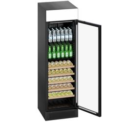 Szafa chłodnicza przeszklona PREMIUM - 145L- 595mm - bezramowe drzwi - z podświetlanym panelem reklamowym - oświetlenie LED - Czarna - Dla PL - 1–10°C