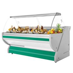 Koelvitrine - 2515x1150mm - gebogen ruit - granieten werkblad - LED-verlichting - 500 liter - automatische ontdooiing - digitale thermostaat - groen