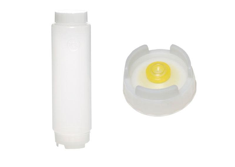 (6 pcs) Squeeze Sauce Bottle - with Medium-Flow Valve Cap (non-drip) - 710ml - with Screw Top Cap - White Cap