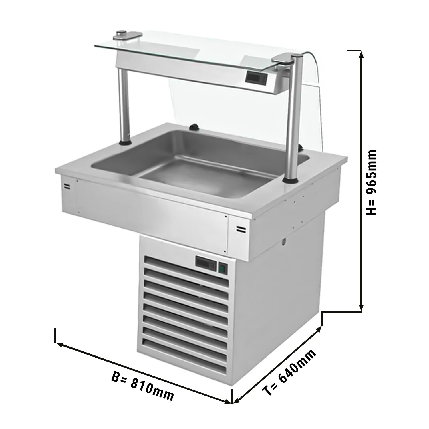 Cuve réfrigérée encastrable Drop-In - 800mm - +2 à +8°C - 2x GN 1/1 - 190W - avec pare-haleine en verre