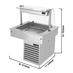 Beépíthető hűtött medence - 800 mm - +2 és +8 °C között - 2x GN 1/1 - 190 W - üveg leheletvédővel