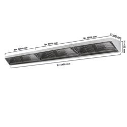 Wandafzuigkap RVS - 900mm diep - 4400mm - zonder motor - met 8 labyrintfilters en verlichting
