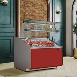 Banco gastronomia professionale - 944x979mm - 200 L - Vetro dritto - Colore Grigio scuro - Pannello frontale Rosso RAL3003