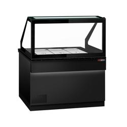 Saladette TORONTO - 1250mm - zwart front - 2 deuren - met rechte glazen opzetvitrine voor 3x GN 1/1 - granieten werkblad