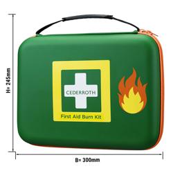 Zestaw do opatrywania oparzeń - z 1 żelem 100ml, opatrunki żelowe 30x40cm/2x20x20cm/4x10x10cm - nożyczki, 6 bandaży elastycznych, 2 pary rękawic, instrukcja - w etui/kufrze 300x90x250mm