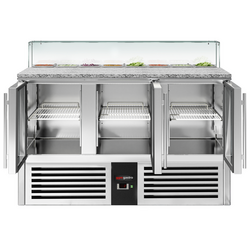 Saladette PREMIUM - 1368mm - 3 glazen deuren - met glazen opzetstuk voor 8x GN 1/6