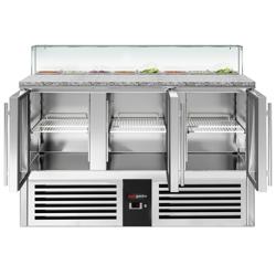 Saladette réfrigérée PREMIUM - 1368mm - 368L - 3 portes vitrées - avec vitrine de comptoir pour 8x GN 1/6