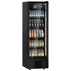 Commercial Beverage Display Fridge - 590mm - 294 Litres - with 1 hinged glass door - LED lighting - digital controller with temperature display - Black - UK Plug - Temperature range 2 to 8 °C