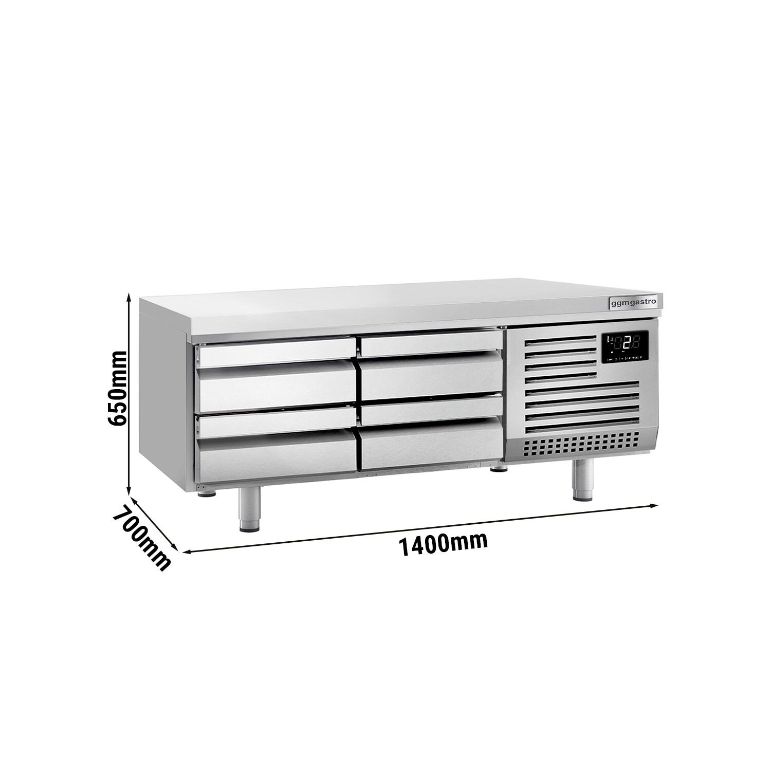 Soubassement réfrigéré PREMIUM PLUS - 1400 mm - 190 litres - 4 tiroirs
