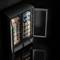 Commercial multideck display fridge - 1260mm - 991L - with 2 hinged glass doors & 5 shelves - Black