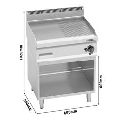 Gasbakplaat - 8,0kW - 1/2 glad 1/2 geribbeld - Bakoppervlak: 596x430mm - met open onderbouw