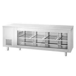 Koelwerkbank - 2330x700mm - 4 deuren aan de achterkant - met glazen voorkant