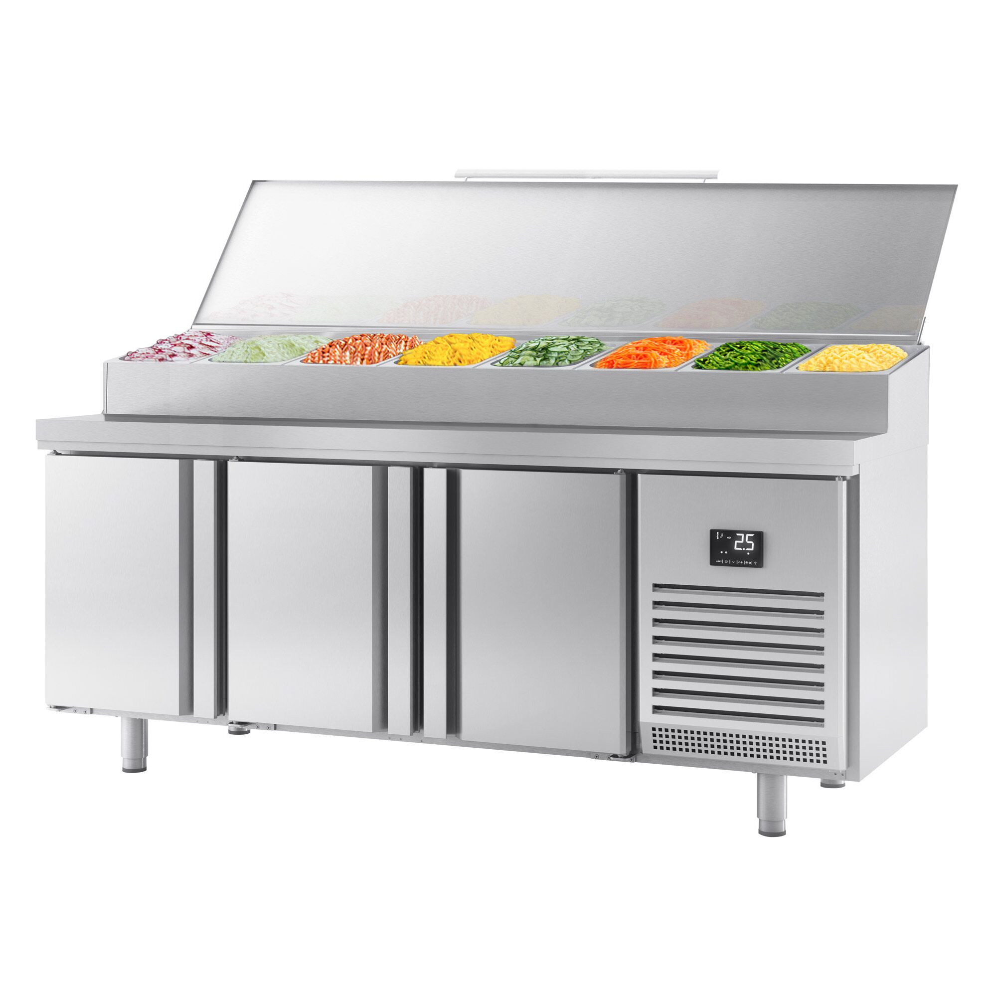 Table réfrigérée de préparation pour boulangerie - 3 portes - dimensions de compartiment EN - superstructure en inox 13x GN 1/4