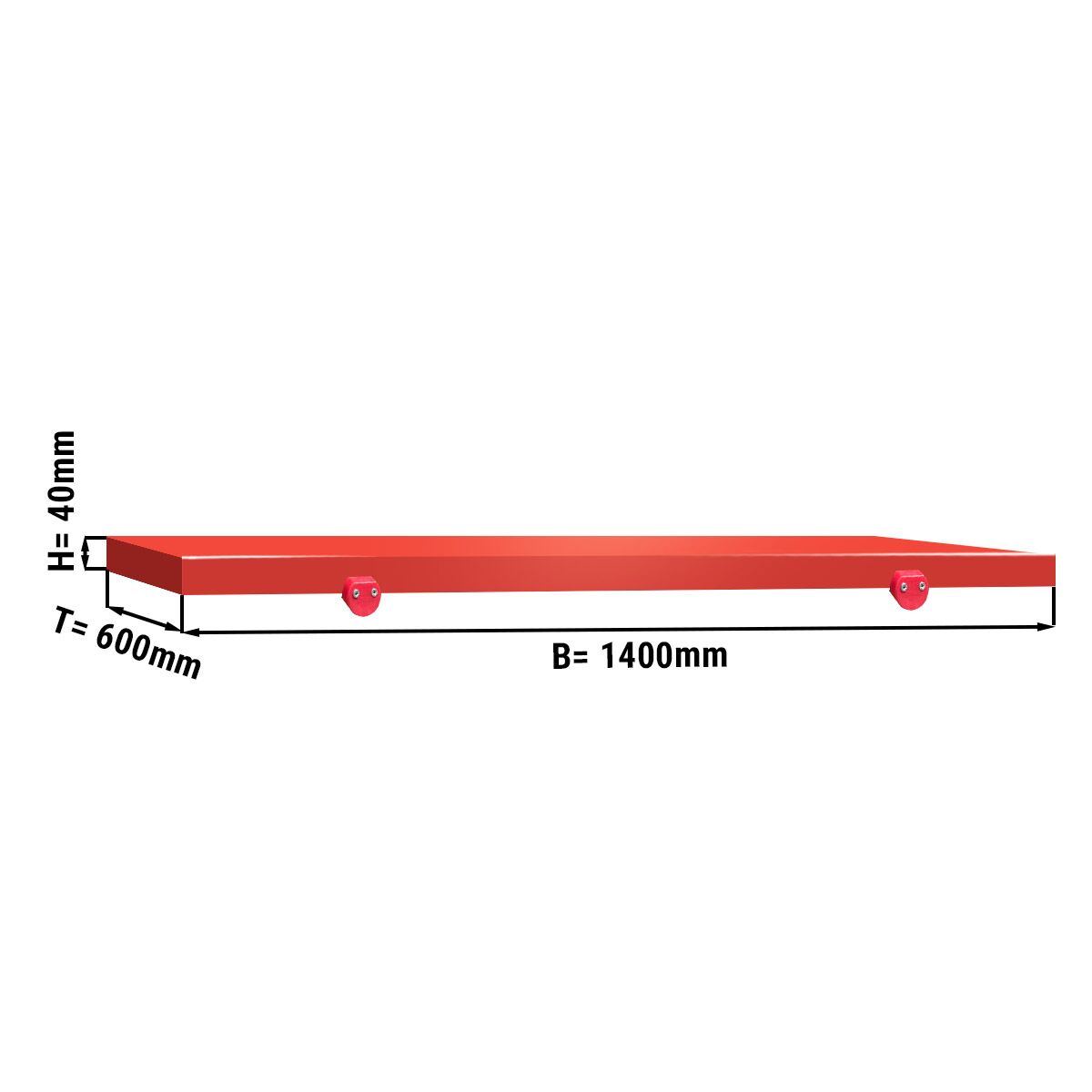 Planche à découper pour table de travail - 1400x600 mm - Conforme HACCP - Rouge