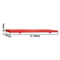 Snijplaat voor werktafel - 1400x600mm - Dikte: 40mm - HACCP-conform - HDPE 500 - Rood - Antislipvoetjes - Vaatwasmachinebestendig