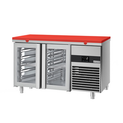 Koelwerkbank PREMIUM - 1400x700mm - met 2 glazen deuren - incl. snijplank rood
