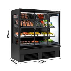 Murale Refrigerato Professionale - 1955mm - 555l - +4°/+6°C - con 3 porte a battente in vetrocamera & 2 ripiani - Nero