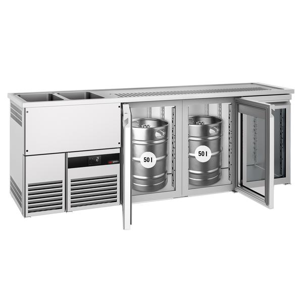 Barkoelkast PREMIUM - 2500x700mm - 3 glazen deuren