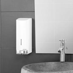 AIR-WOLF | Distributeur de savon et de désinfectant avec bouton-poussoir - 1200ml - inox - Blanc