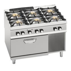 Mașină de gătit / Aragaz profesional pe gaz cu cuptor electric - seria 900 - 1200x900x(H)940 mm - 44 kW - 6 arzătoare - incl. cuptor electric cu convecție - 4,68 kW (GN 1/1)