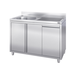 Stainless steel sink unit with waste bin - 1200x600mm - 1 basin left 