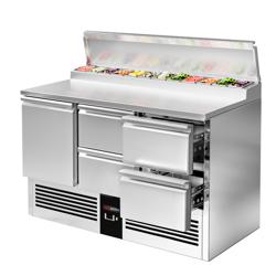 Commercial Refrigerated Prep Table Counter PREMIUM – 1368 mm – 1-Door + 4-Drawer – 8× GN 1/6 – R290 (78 g)