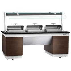 Banco buffet professionale DUBLINO - 2300mm - con 3 Chafing Dish - su ruote - Self Service