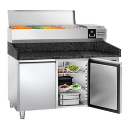 Rashladni pult za pripremu pizze PREMIUM - 1500x800 mm - sa 2 vrata - uklj. Rashladna nadograđena vitrina - 7x GN 1/4