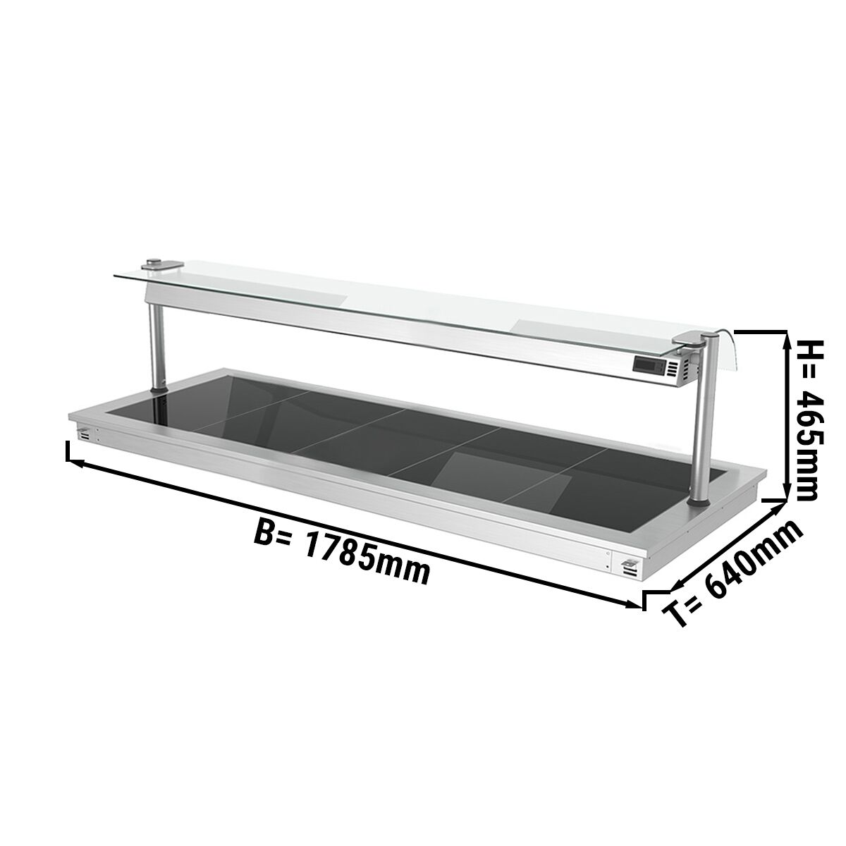 Plaque chauffante encastrable - 1800 mm - 5x GN 1/1 - 2,25 kW - avec protection hygiénique en verre