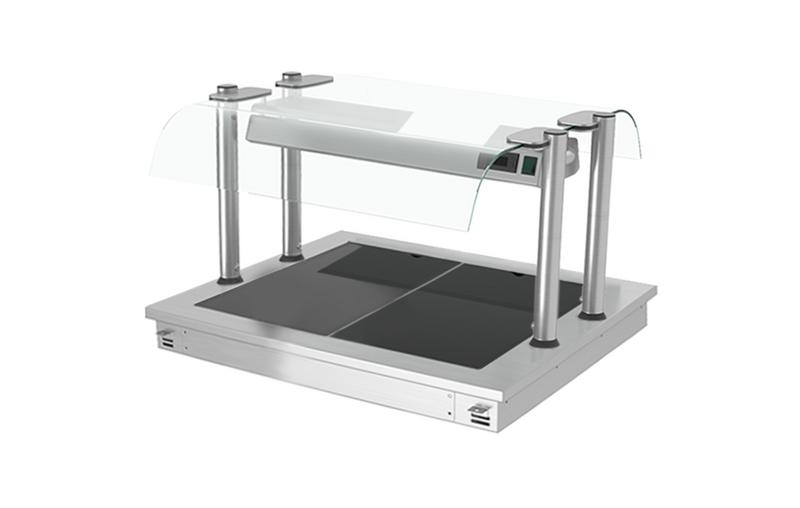 Piano caldo da incasso in acciaio inox con piano in vetro temperato - 810mm - 2x GN 1/1 - 0,9kW - con copertura parafiato in vetro